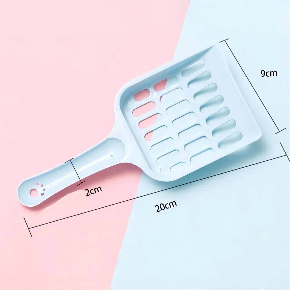 Blue plastic cat litter scoop with stainless steel mesh filter for cleaning litter boxes