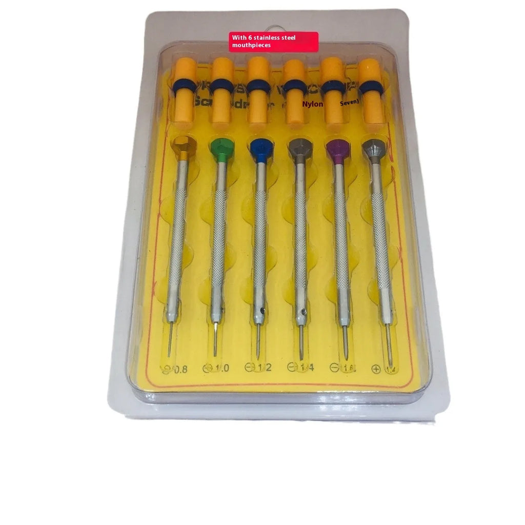 6-piece colour-coded watch repair screwdriver set with aluminium handles