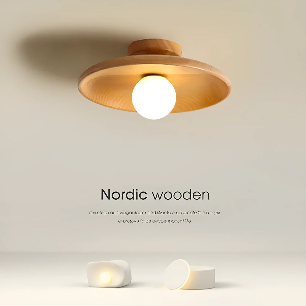 Solid wood and glass minimalist aisle ceiling lamp in wood or walnut colour.