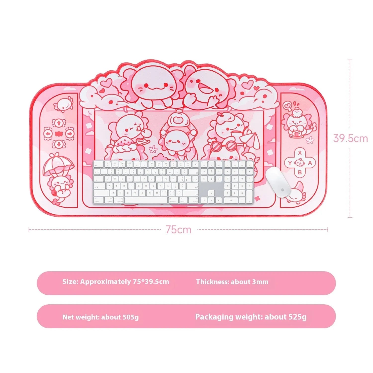 Hexagonal Dragon Crane Machine cartoon anime design on a large 75x40cm cloth mouse pad with wrist rest.