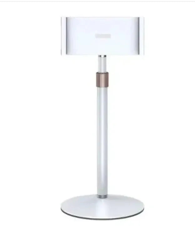 Black adjustable metal tablet lifting bracket extended to 200mm, holding an 11-inch tablet.