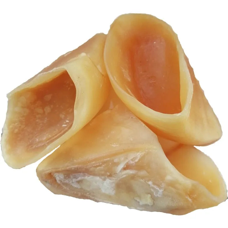 Natural cowhide dog dental chew stick in hoof shell colour for small and medium large breeds.