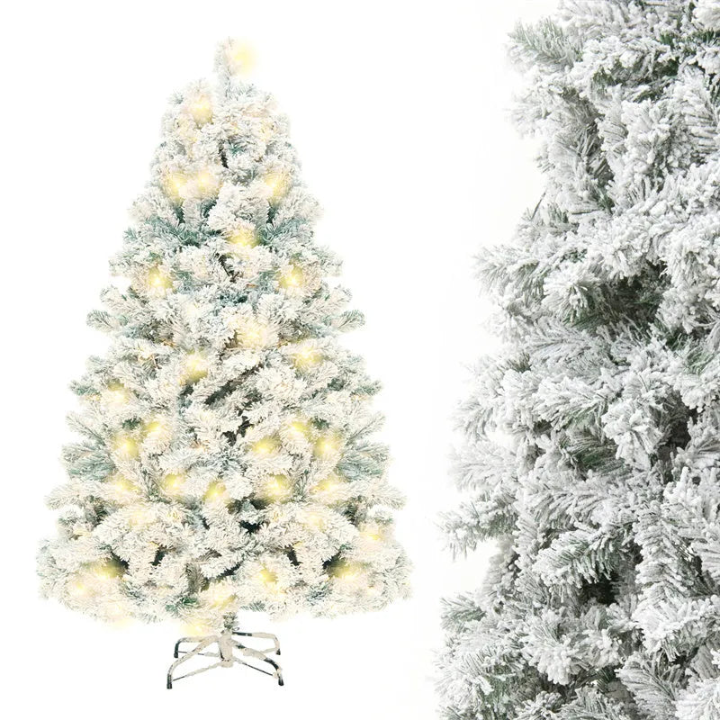 PVC artificial snow Christmas tree with green and white branches and metal stand, height 180cm