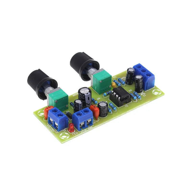 Front stage audio board with components on green FR-4 PCB measuring 78x32mm with mounting holes