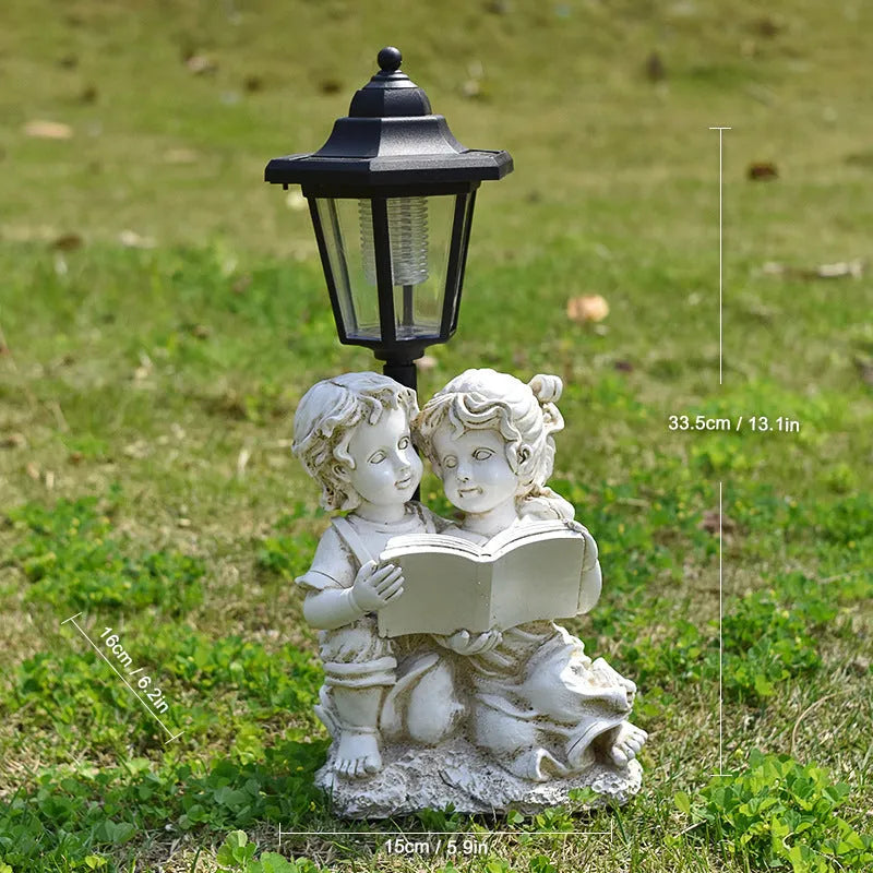 Hexagonal solar garden lamp in synthetic resin with decorative design