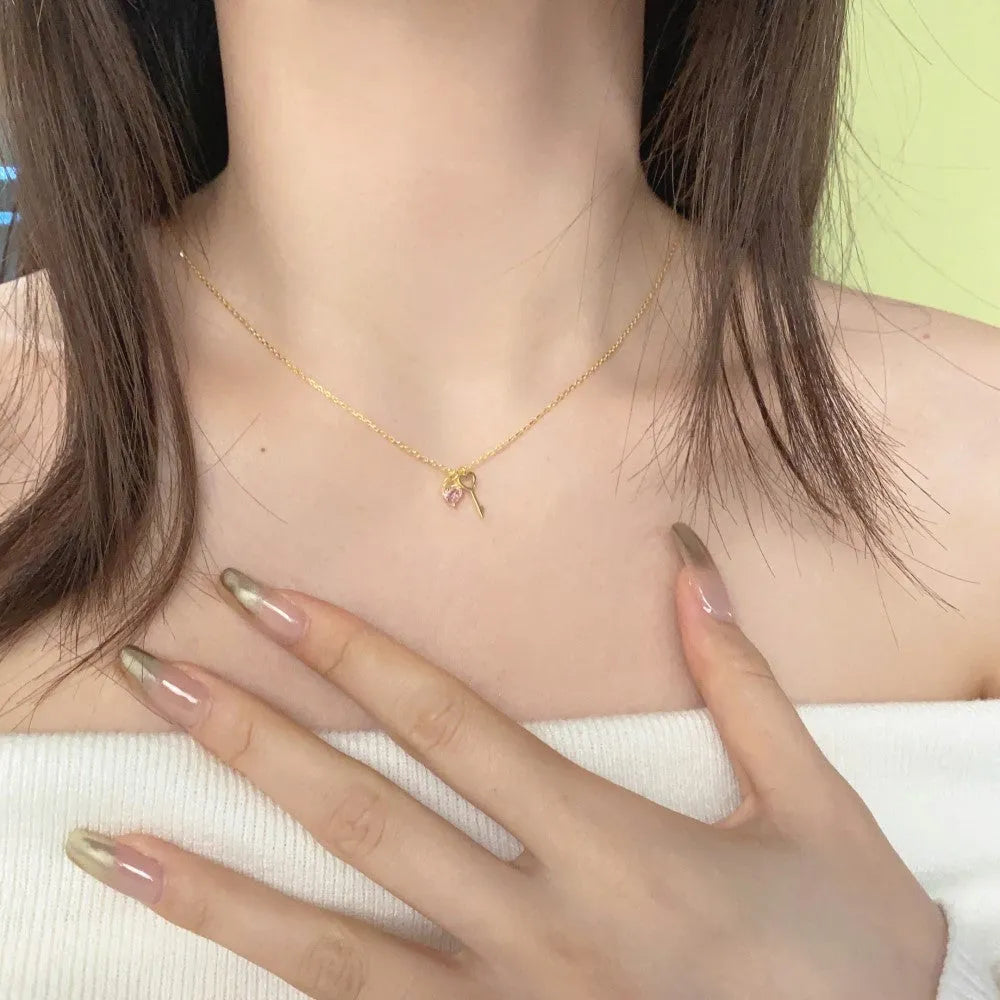 925 silver heart-shaped key pendant necklace for women platinum colour electroplated finish with chain