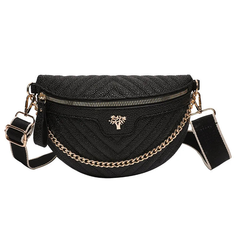 Women's one-shoulder chain crossbody bag in black, PU leather, with sandwich pocket and zipper change bag