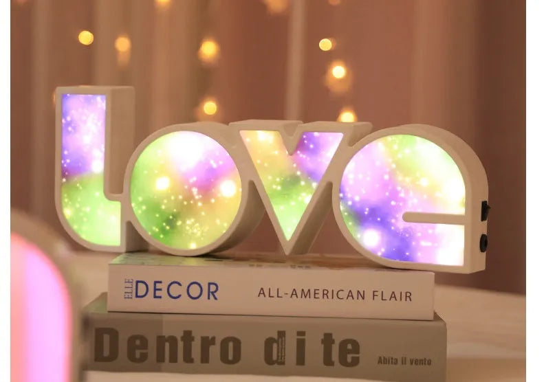 Rainbow-style LED LOVE decorative lamp with plastic shade for Valentine's Day and wedding decor