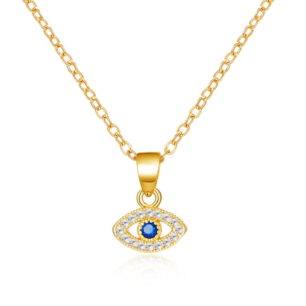 Blue eyes diamond devil's eye copper pendant necklace with electroplated finish on adjustable cross chain