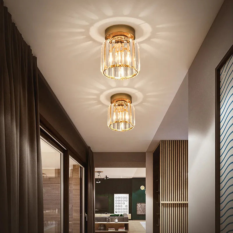 Nordic crystal hallway ceiling lamp in round black finish with crystal details