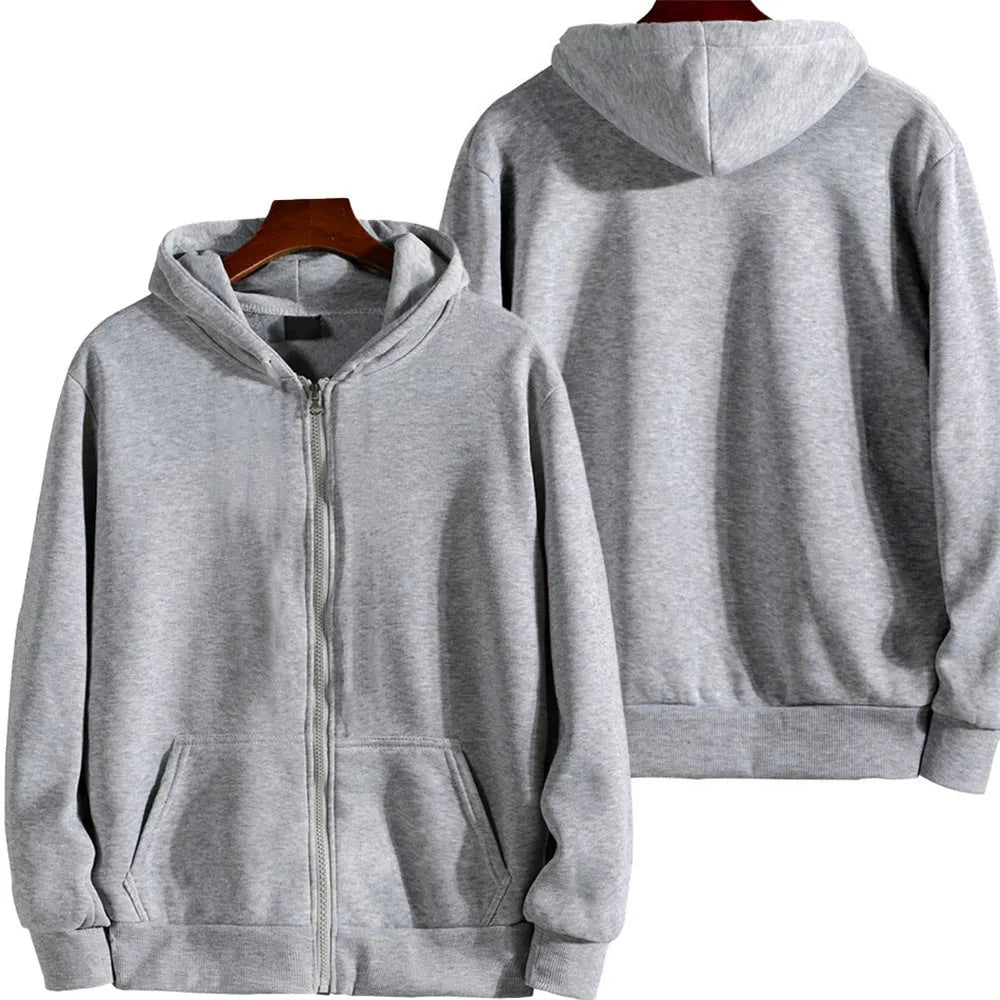Men's solid colour loose sports zipper jacket with front zip and cardigan style