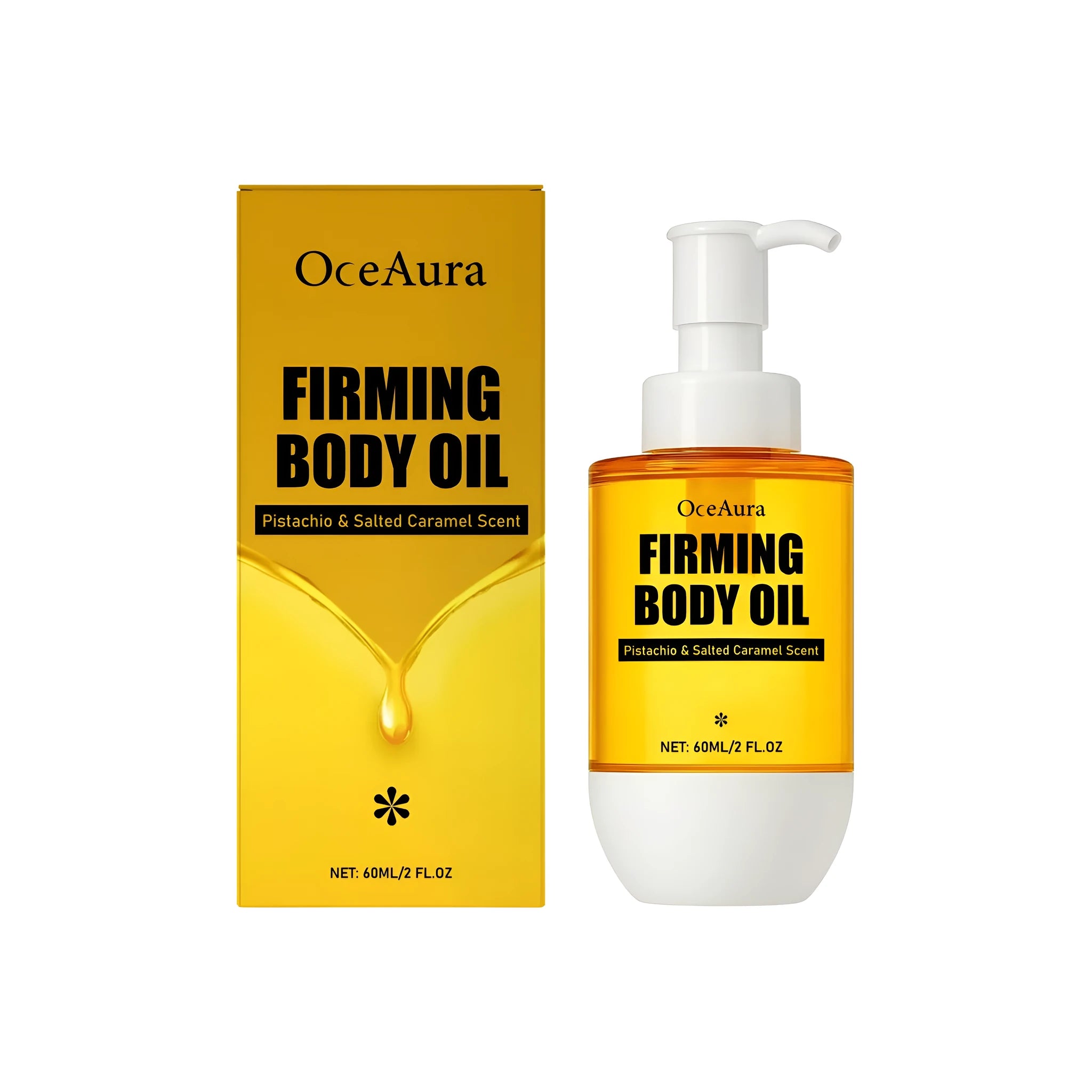 60ml bottle of tightening and wrinkle resistant body oil with glycerin and pistachio seed oil