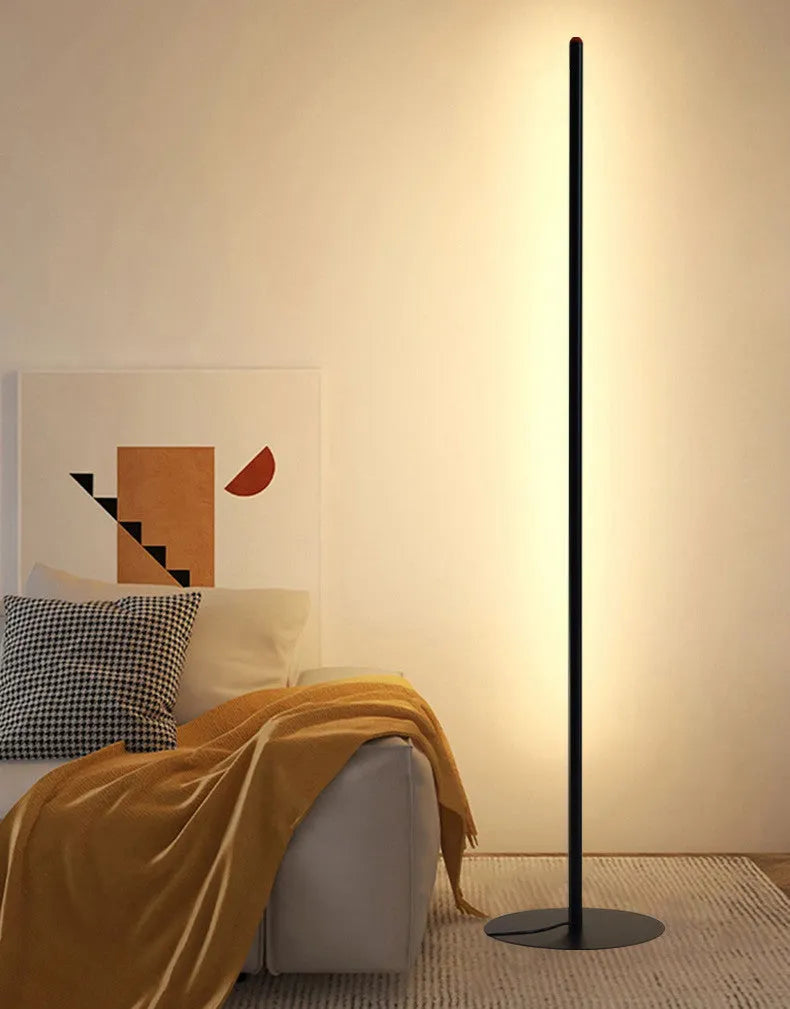 Vertical aluminium alloy floor lamp in modern simple style, shown in three available heights.