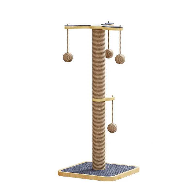 Windmill design cat climbing frame with hanging ball and carpet leather scratching surfaces