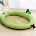Fruit patterned pet nest with bear decoration and backrest in green or yellow colour