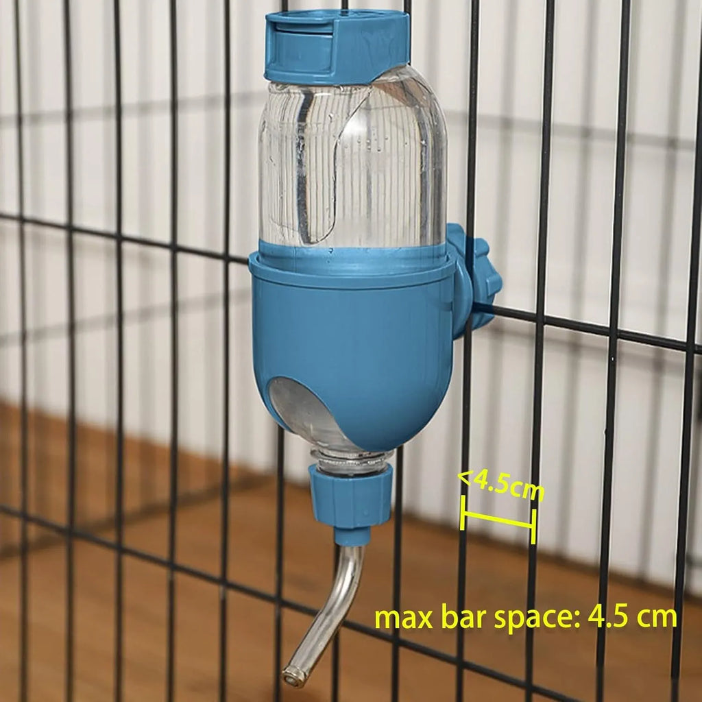 Blue small animal water bottle for cage with rotating nozzle and stainless steel ball