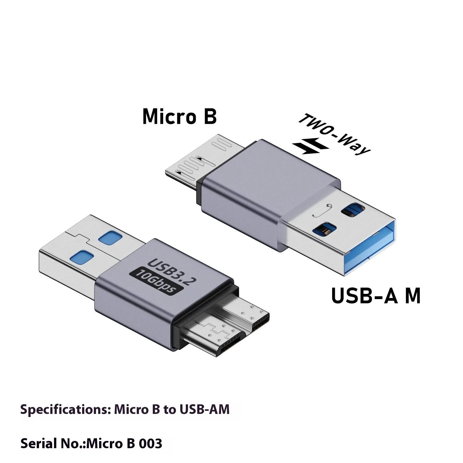 USB AM to Micro-B adapter for connecting old hard drives and phones.