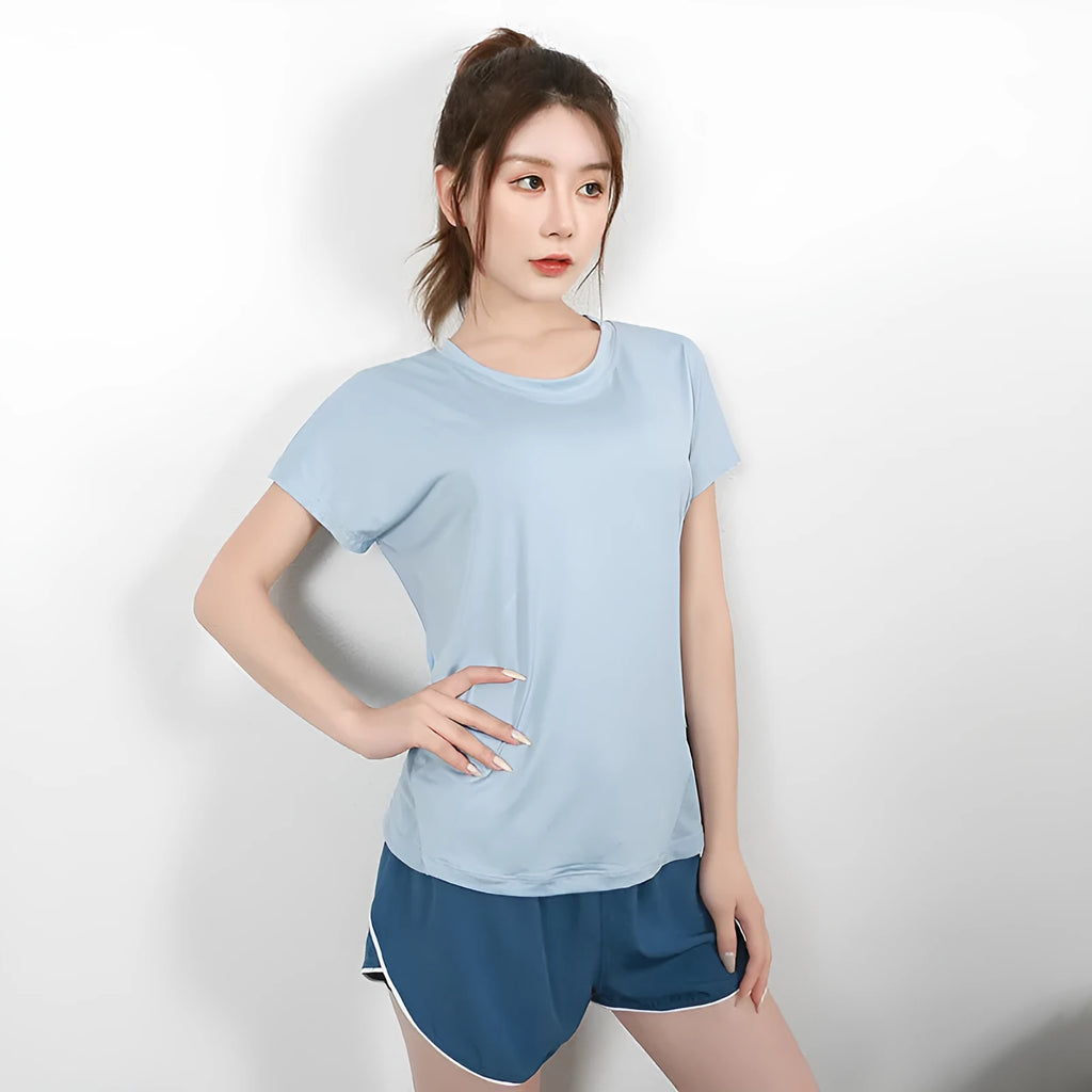 Women's short sleeve sports T-shirt in pink colour for yoga and running activities