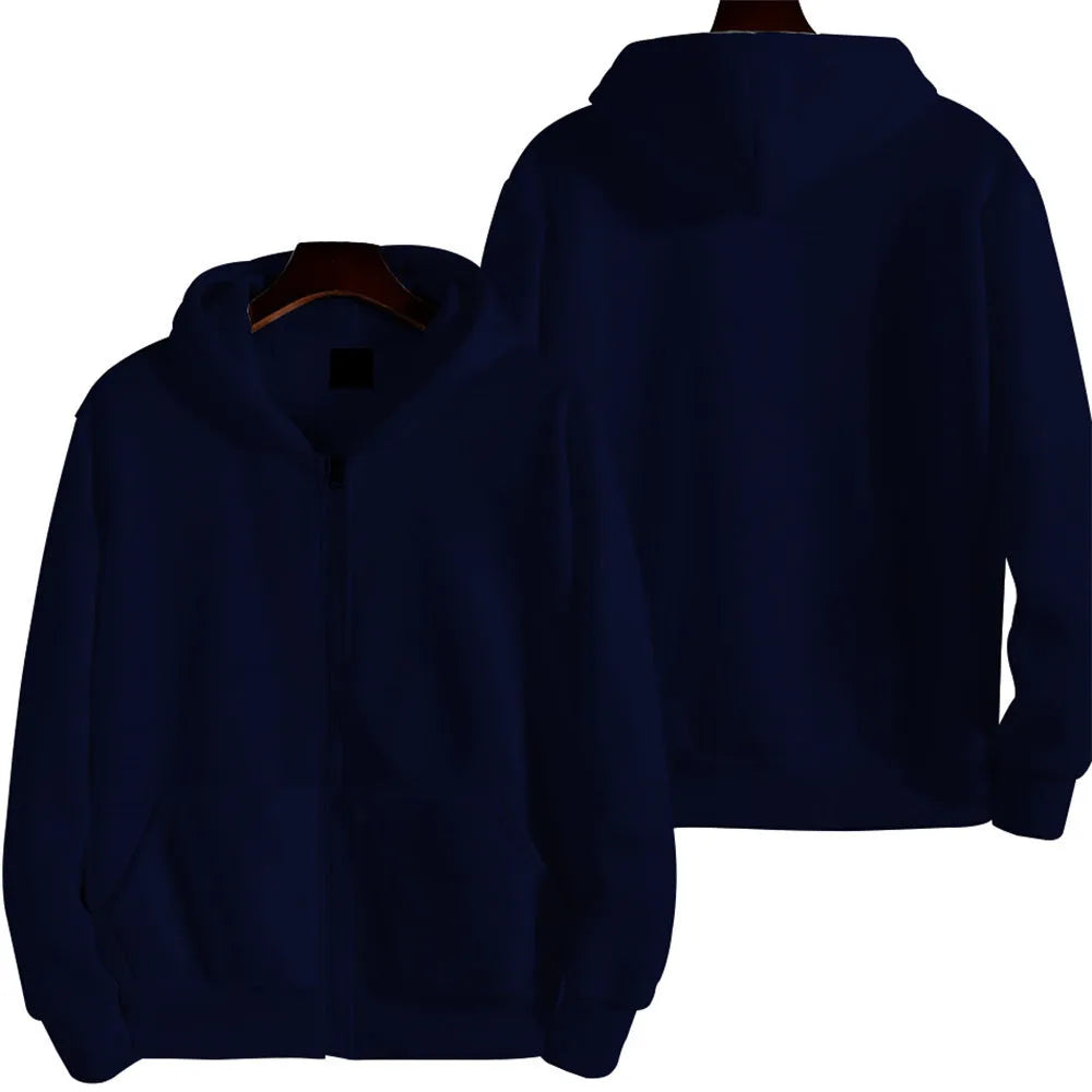 Men's solid colour loose sports zipper jacket with front zip and cardigan style