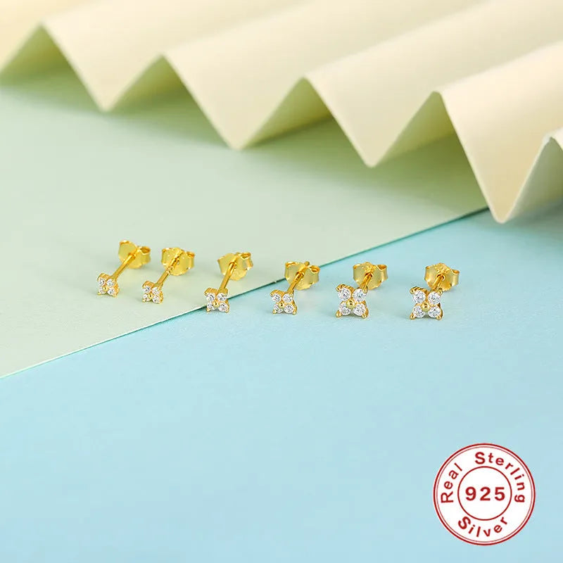 S925 sterling silver stud earrings with crystal flower design in gold or platinum finish