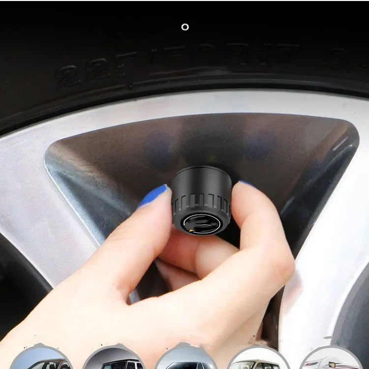 Black external Bluetooth 5.0 tire pressure monitor sensor with IP67 rating and anti-theft screw