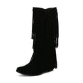 Women's suede high boots with a chunky heel and square toe in beige.