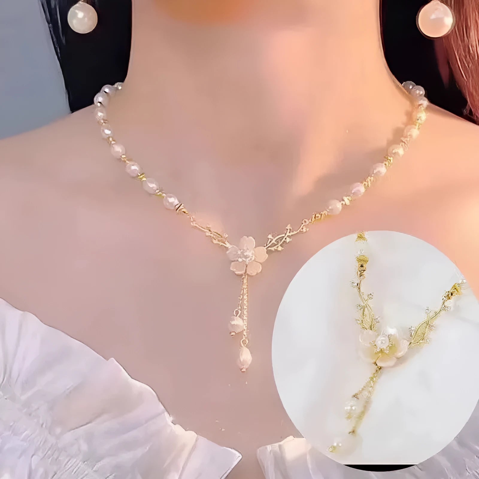 Pearl flower Q9 colour alloy fashion chain necklace with rose design elements for office wear