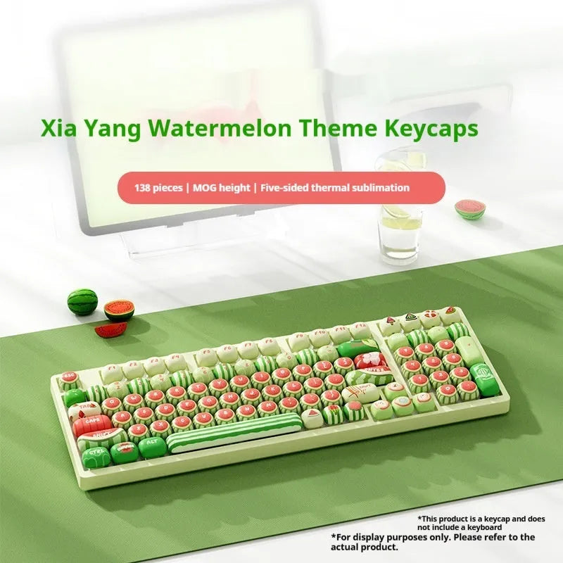 138-piece watermelon theme PBT keycaps with five-sided sublimation printing for mechanical keyboards