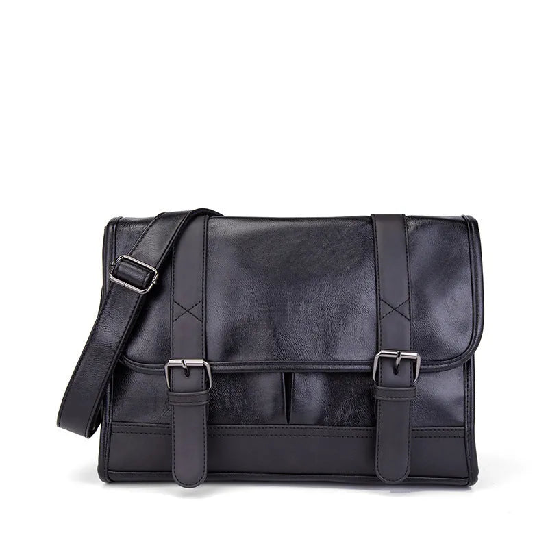 Black Korean-style anti-theft commuter backpack made from PU leather with contrast stitching