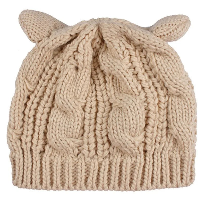 Hand-made knitted beanie with 3D cat ears in multiple colour options