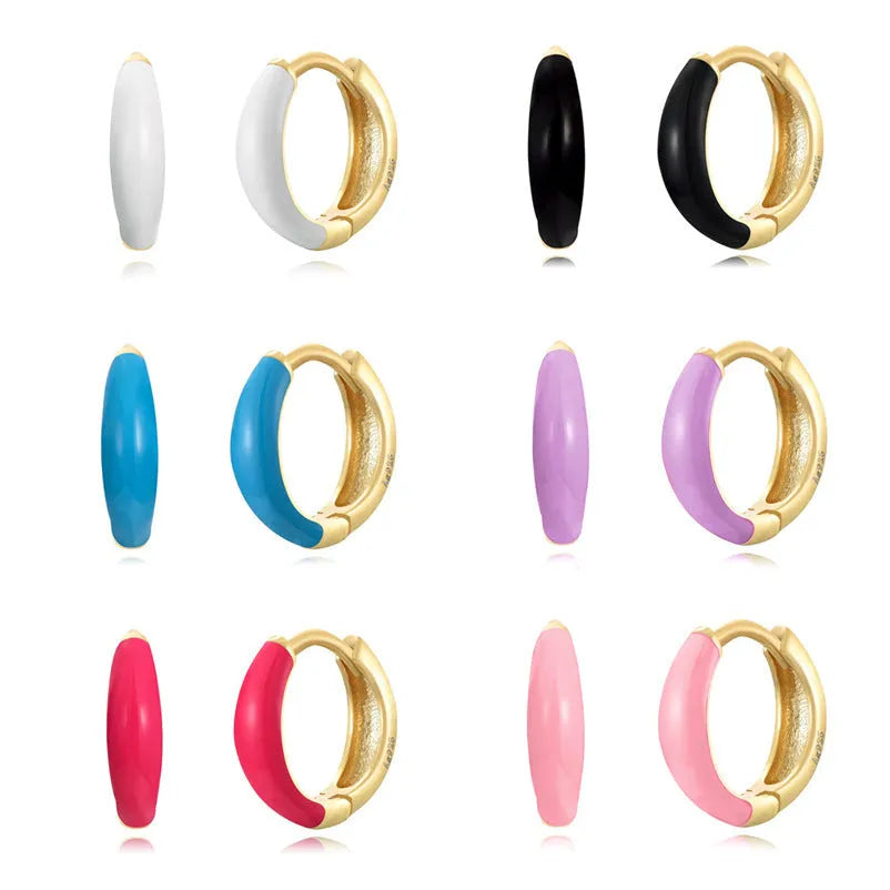 Geometric U-shaped epoxy oval curved earrings in multiple colours with silver needle copper construction