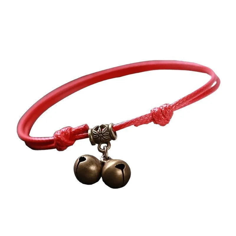 Nylon rope dog collar with a brass bell, shown in black, red, and coffee colour options.