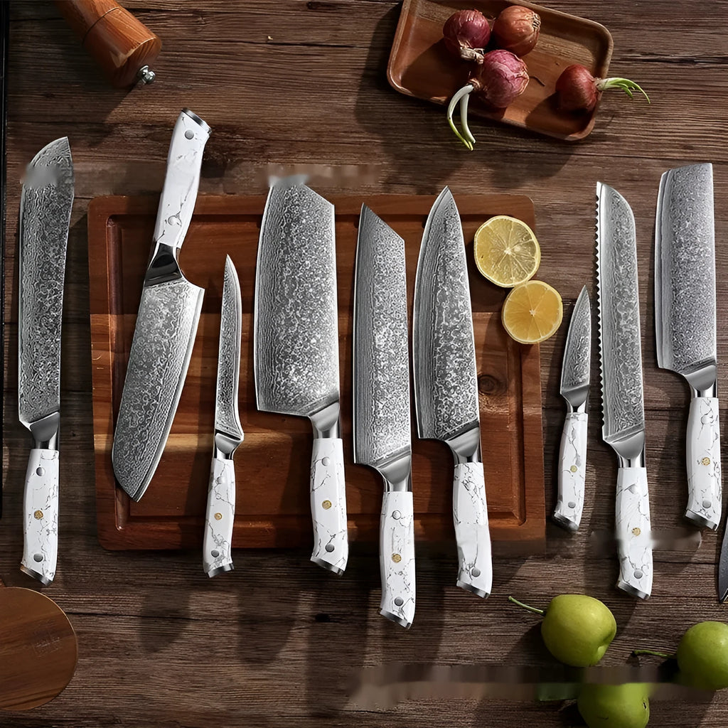 Damascus pattern VG10 steel combined chef knife with 21cm blade and 11cm handle
