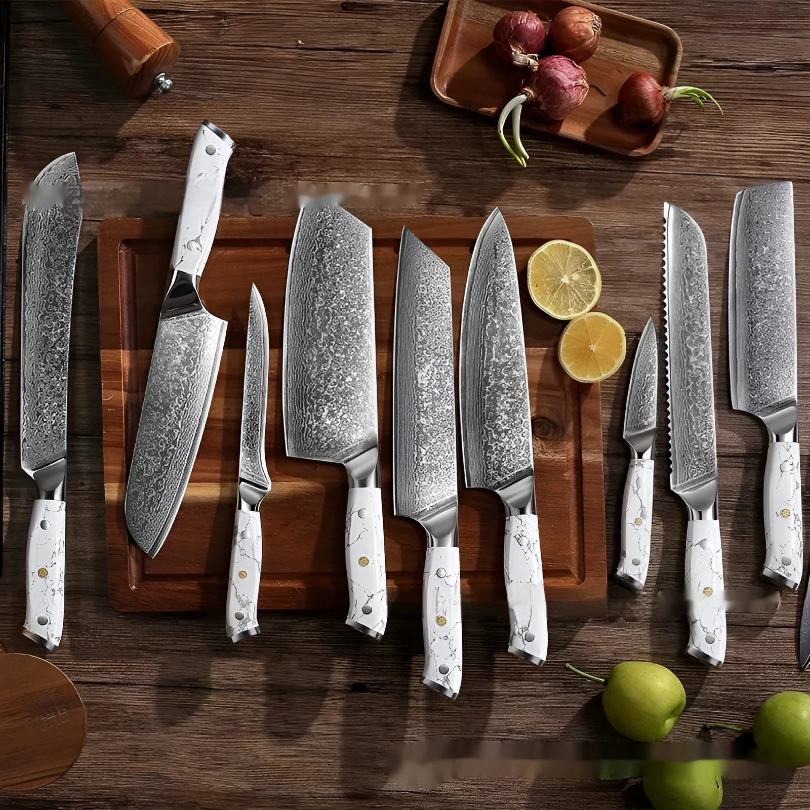 Damascus pattern VG10 steel combined chef knife with 21cm blade and 11cm handle