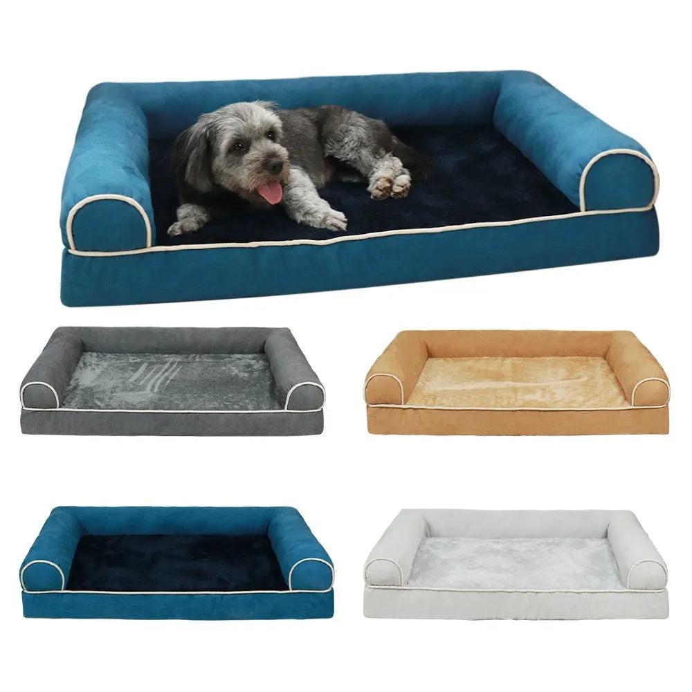 Square breathable cloth dog bed in dark gray available in multiple sizes for pets