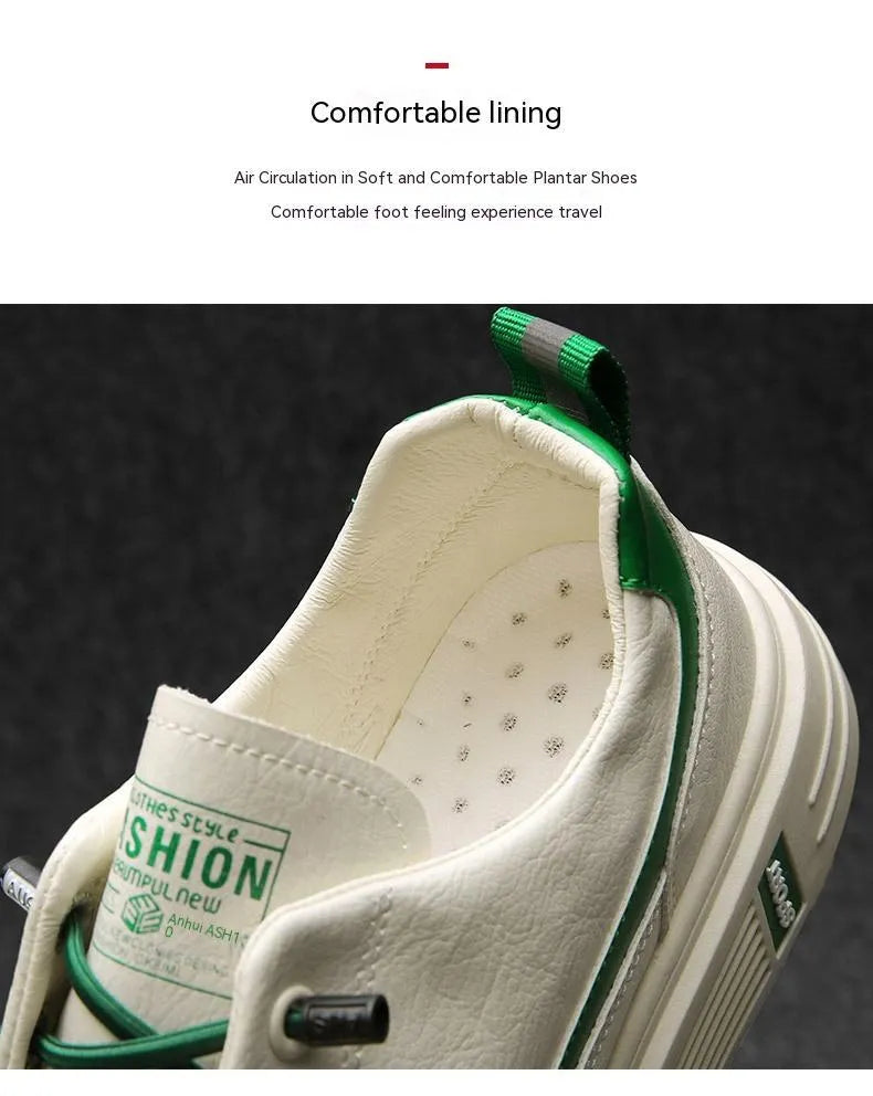 Men's Korean-style breathable canvas sneakers in beige with rubber sole and low-top design