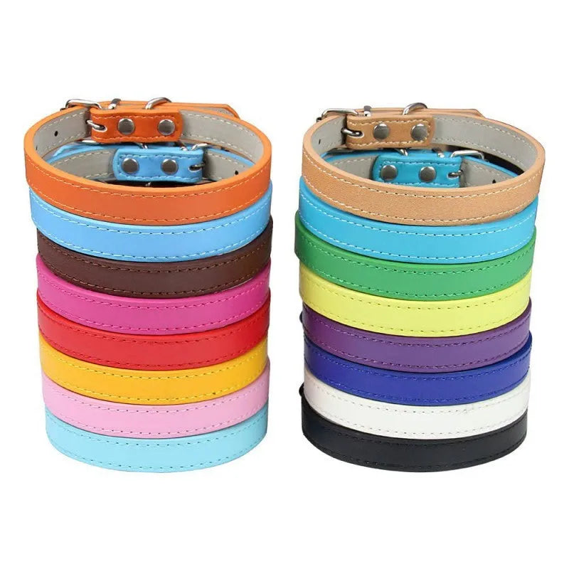 Small medium dog PU collar in monochrome casual style, multiple colours and sizes from XS to XXL