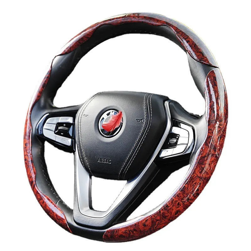 Peach wood grain artificial leather steering wheel sleeve for 38cm diameter wheels in crystal brown colour.