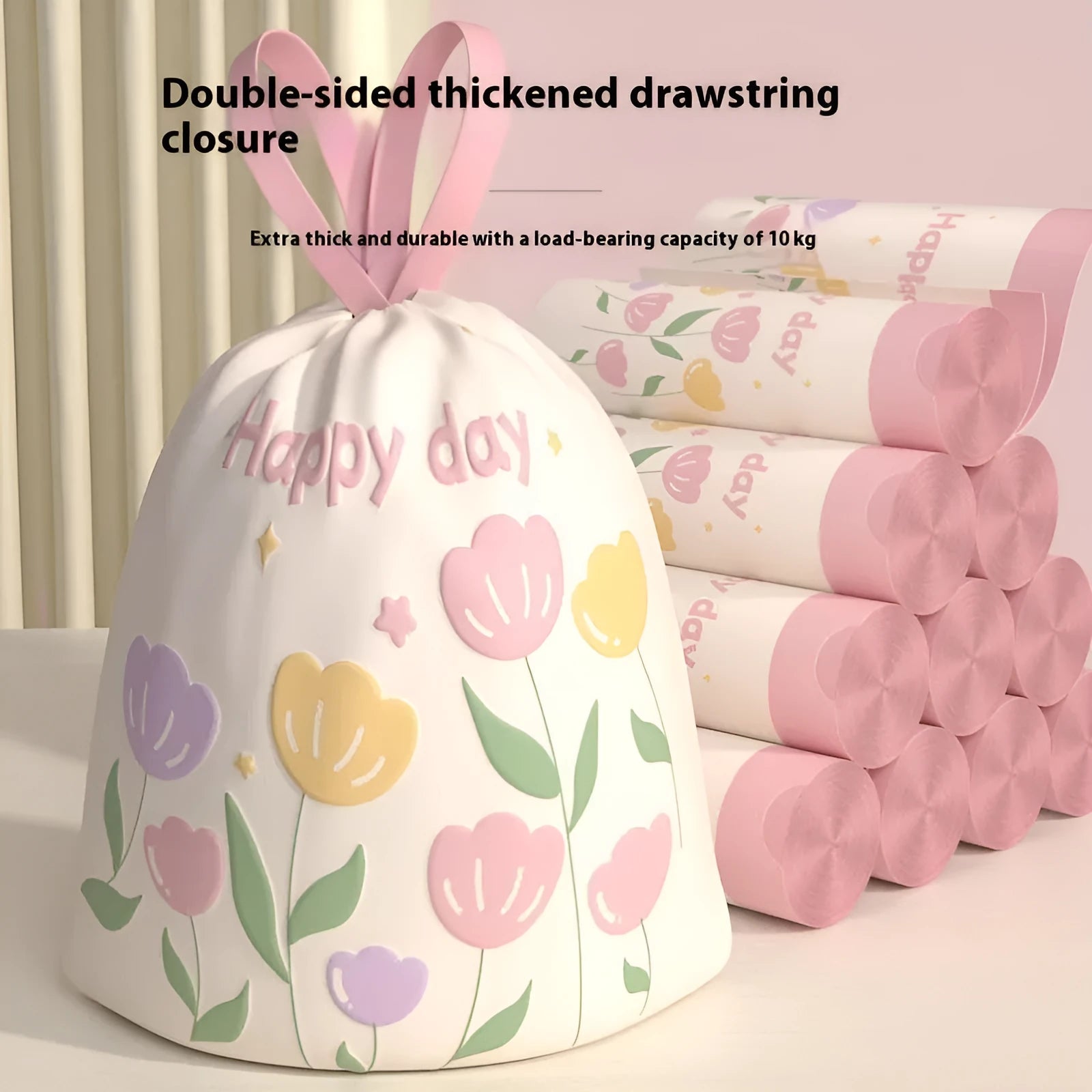 Pink argy wormwood mosquito repellent garbage bags with drawstring closure showing 44cm x 48cm dimensions