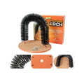 Arched cat grooming toy with built-in brush for scratching and self-grooming