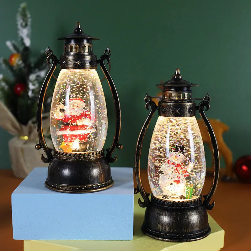 Crystal ball portable oil lamp Christmas desktop decoration with light-emitting function in snowman or elderly theme