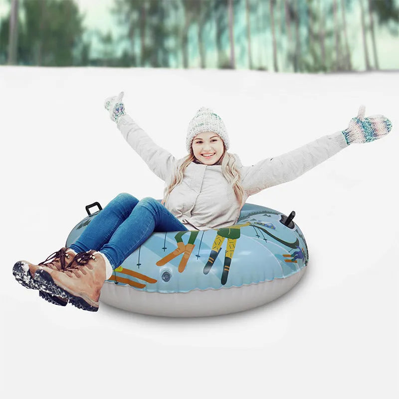 PVC winter ski ring toy in snow mountain, ice-snow blue, or flame red colour options