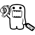 Black and white cartoon-style car sticker measuring 15cm by 12cm on a transparent background.