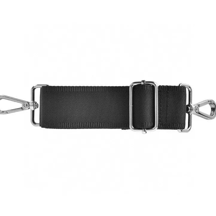 Black Oxford cloth laptop rucksack showing multi-pocket interior and separate computer compartment for 14 or 15.6 inch devices.