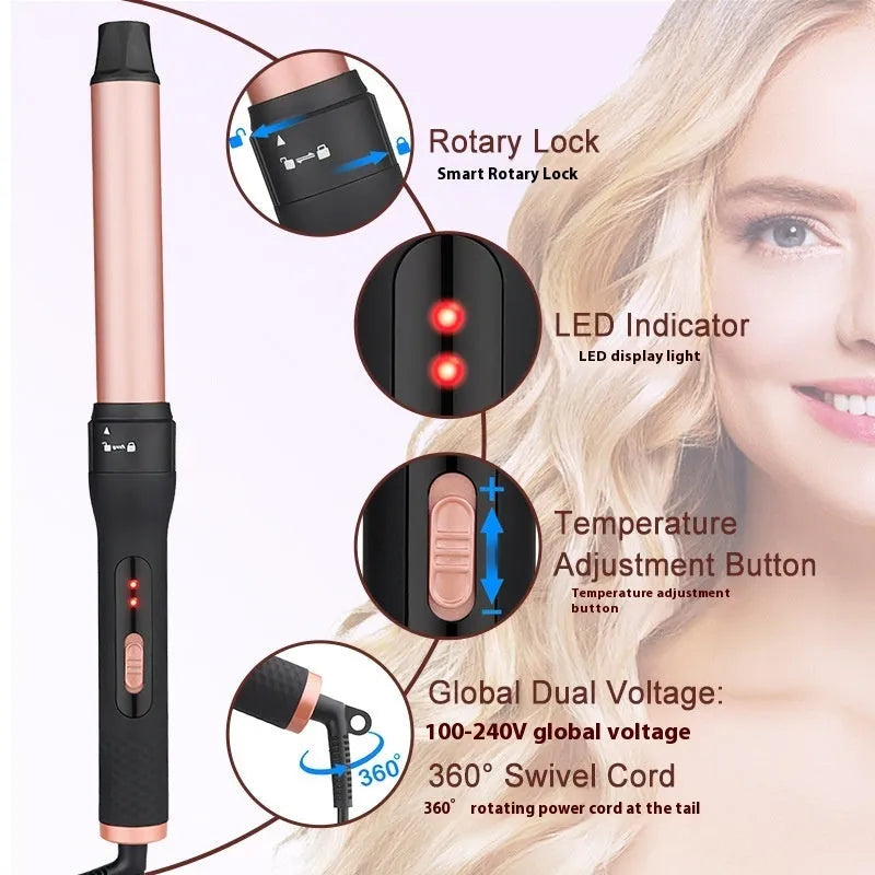 Three-tube water wave hair curler set with wired power connection for home styling