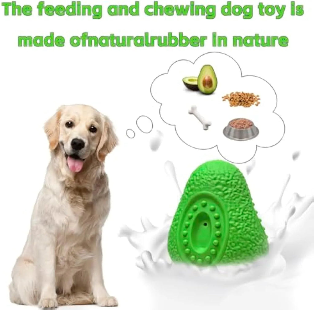 Green avocado-shaped rubber dog chew toy for aggressive chewers with textured surface