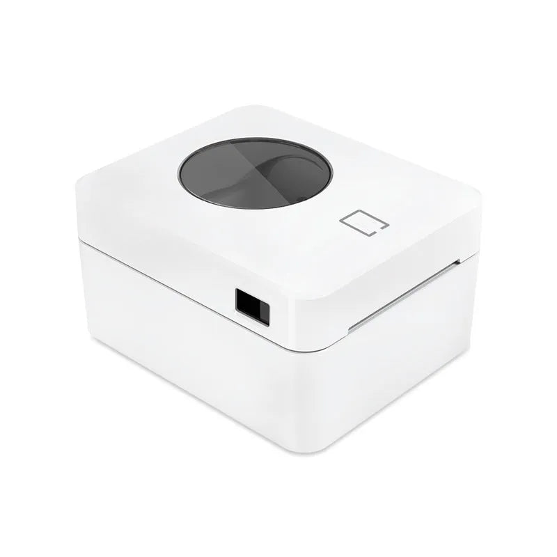 White Bluetooth thermal label printer with compact 200mm design for shipping and barcode labels