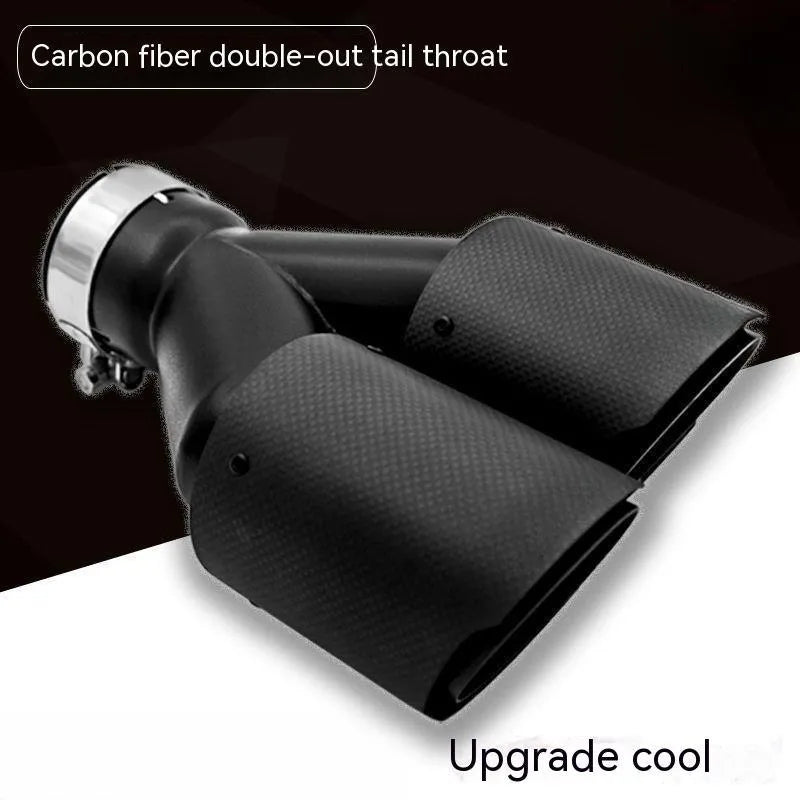 Black carbon fibre car exhaust pipe with double outlet tail nozzle, 250mm dimension