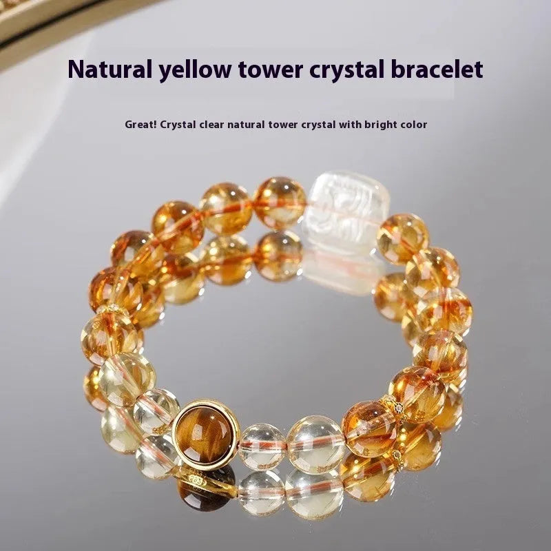 Women's carved citrine bracelet with geometric 10mm crystal beads and ethnic style detailing