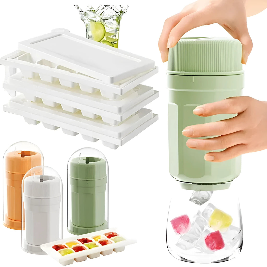 White twisting ice cube tray with rotating release and sealing lid for freezer